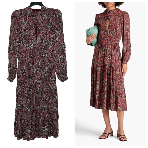 NICHOLAS Womens Midi Dress Size 10 Eleanor Snake Print Cross Neck Keyhole - Picture 1 of 12